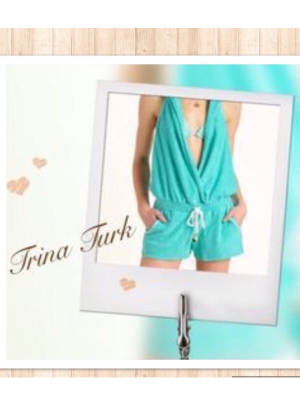 Trina Turk Hooded Terry Cloth Romper Aqua XS but Oversized